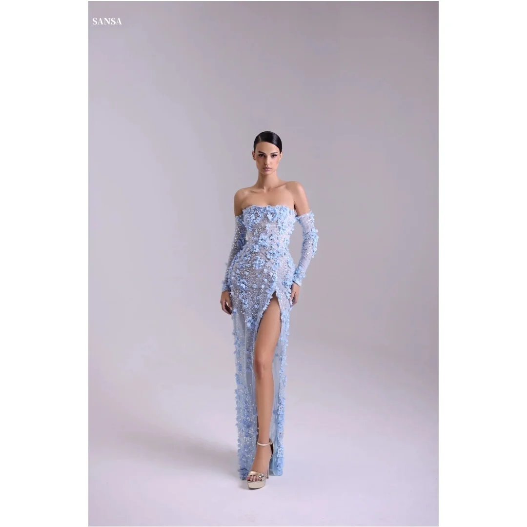 Sansa Customized Blue 3D Flowers Sleeves Side Slit Prom Dresses Strapless فساتين للمناسبات الخاصة Floor-Length vestidos de festa
Sansa Customized Blue 3D Flowers Sleeves Side Slit Prom Dresses Strapless فساتين للمناسبات الخاصة Floor-Length vestidos de festa