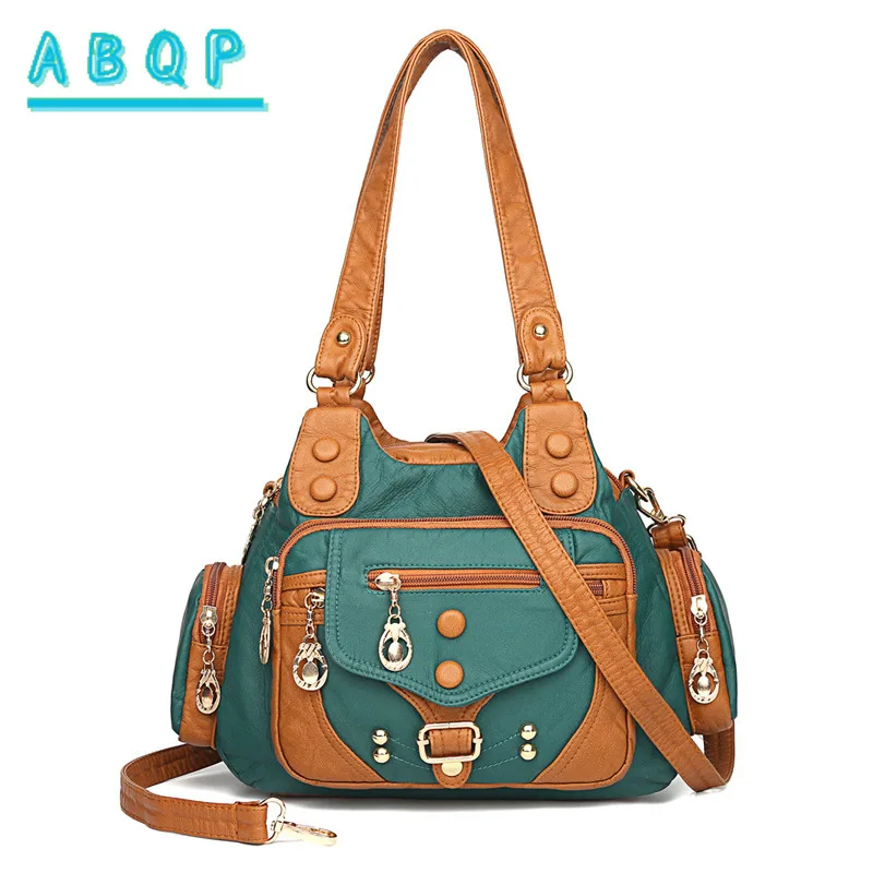 Женская сумка через плечо, модная мытая портативная сумка через плечо из мягкой кожи, многослойная большая вместительная сумка для путешествий на открытом воздухе 
Женская сумка через плечо, модная мытая портативная сумка через плечо из мягкой кожи, многослойная большая вместительная сумка для путешествий на открытом воздухе