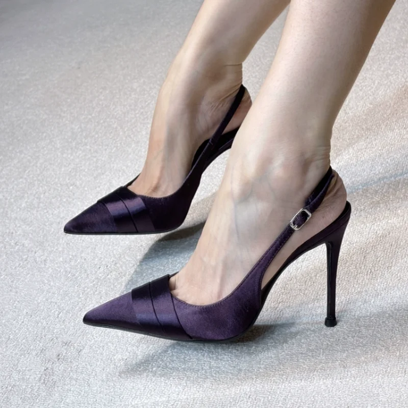 Sexy Purple Satin Cloth Slingback Pumps Pointed Toe Shallow Slip On Female Wedding Bride Banquet Shoes 10cm 8cm 
Sexy Purple Satin Cloth Slingback Pumps Pointed Toe Shallow Slip On Female Wedding Bride Banquet Shoes 10cm 8cm