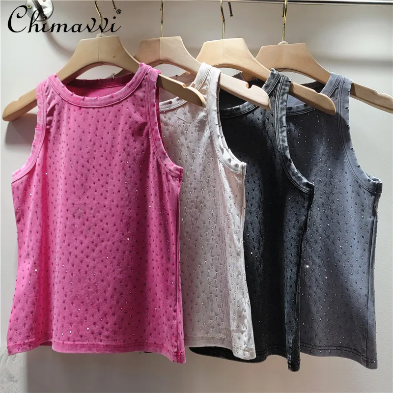 Heavy Hot Diamond Vest Women's Top 2025 Spring and Summer New Fashion Slim Inner Bottom Shirt American Old Sexy Sleeveless Top
Heavy Hot Diamond Vest Women's Top 2025 Spring and Summer New Fashion Slim Inner Bottom Shirt American Old Sexy Sleeveless Top