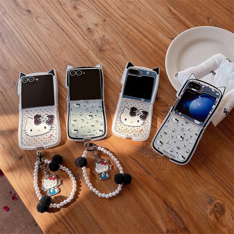New Hello Kitty Cat Ear Glitter Clear Phone Case With Pearl Pom Pom Lanyard For Samsung Galaxy Z Flip 3 4 5 6 7 INS Cute Shockpr
New Hello Kitty Cat Ear Glitter Clear Phone Case With Pearl Pom Pom Lanyard For Samsung Galaxy Z Flip 3 4 5 6 7 INS Cute Shockpr
