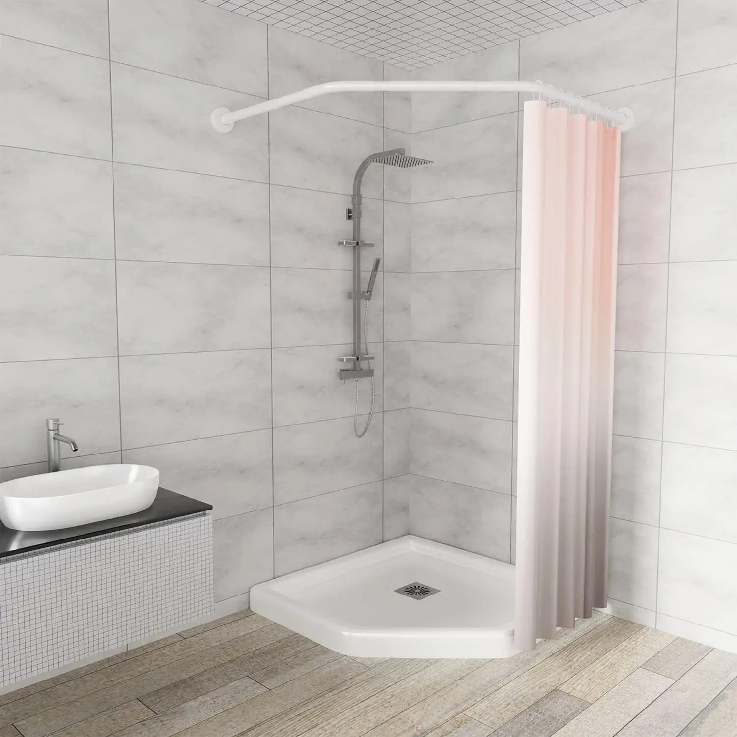 Stretchable 304 Stainless Steel Shower Curtain Rod, Adjustable Diamond Shape for Bathtub Corner, White
Stretchable 304 Stainless Steel Shower Curtain Rod, Adjustable Diamond Shape for Bathtub Corner, White