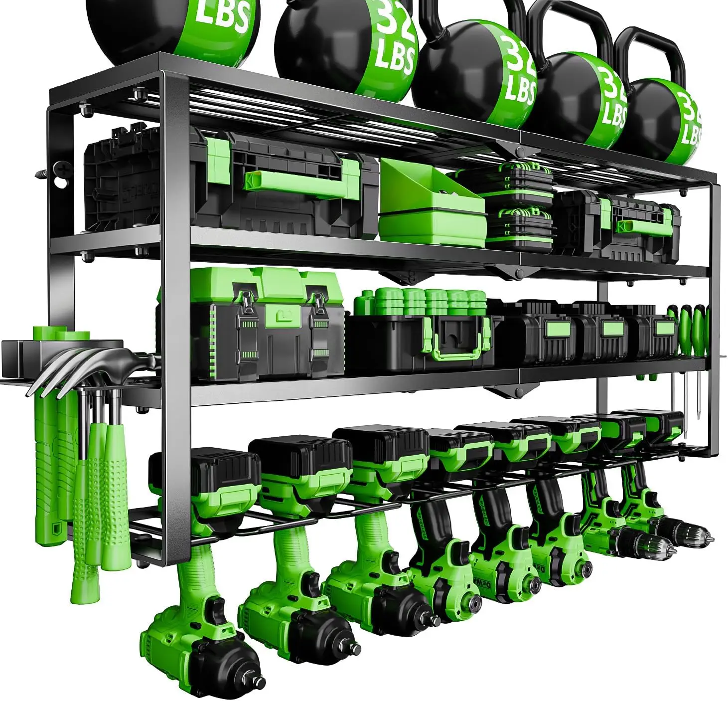 Power Tool Organizer Wall Mount, 4 Layers Tool Storage Rack with 8 Cordless Drill Holders, Power Tool Shelf Loads 400lbs for
Power Tool Organizer Wall Mount, 4 Layers Tool Storage Rack with 8 Cordless Drill Holders, Power Tool Shelf Loads 400lbs for