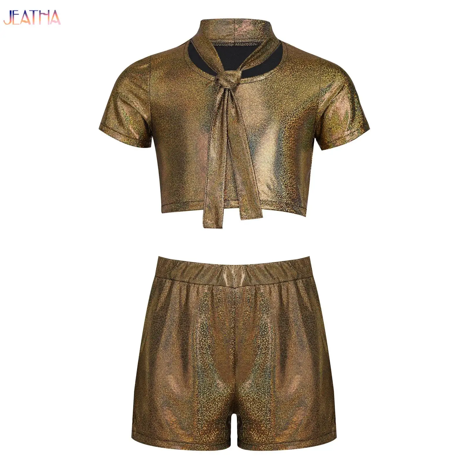 Kids Girls Shiny Jazz Tango Latin Dance Performance Outfits Metallic Crop Top with Shorts Hip Hop Ballet Dancewear Suit
Kids Girls Shiny Jazz Tango Latin Dance Performance Outfits Metallic Crop Top with Shorts Hip Hop Ballet Dancewear Suit