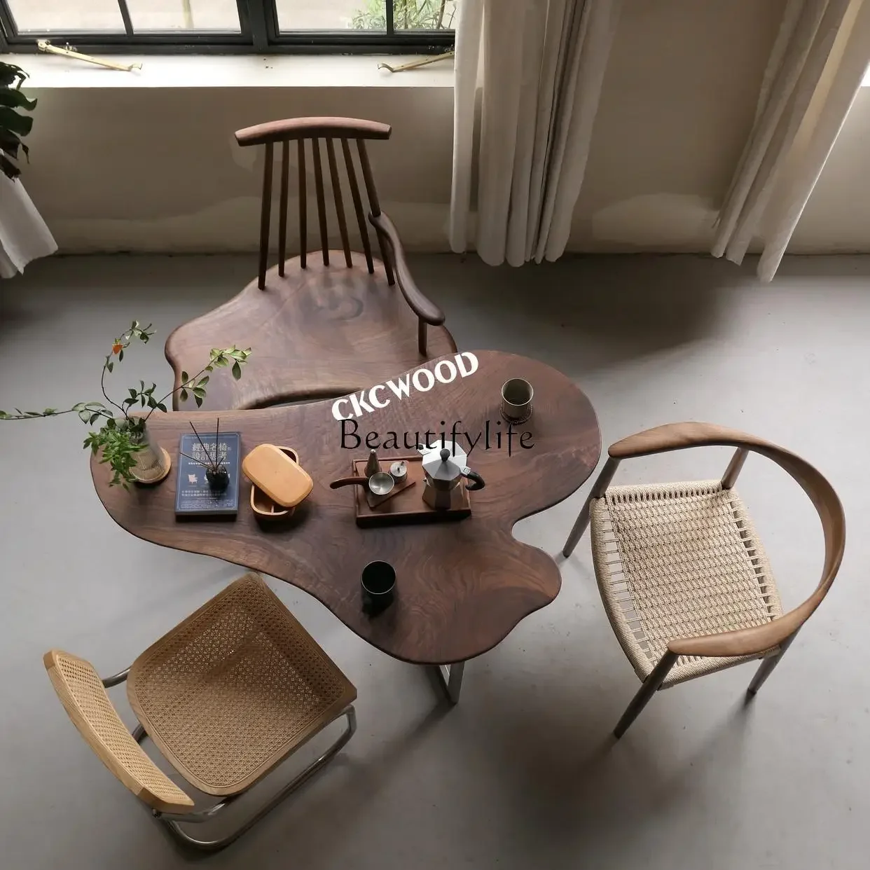 yj7 Irregular log wind tree branch balcony tea table North American black walnut special-shaped log table
yj7 Irregular log wind tree branch balcony tea table North American black walnut special-shaped log table