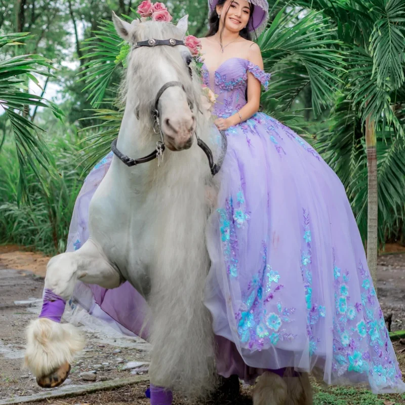 Lavender Quinceanera Dress off-shoulder Glitter 3D Flower Decal Layering Long tail vestidos de 15 Quinceanera Customize
Lavender Quinceanera Dress off-shoulder Glitter 3D Flower Decal Layering Long tail vestidos de 15 Quinceanera Customize