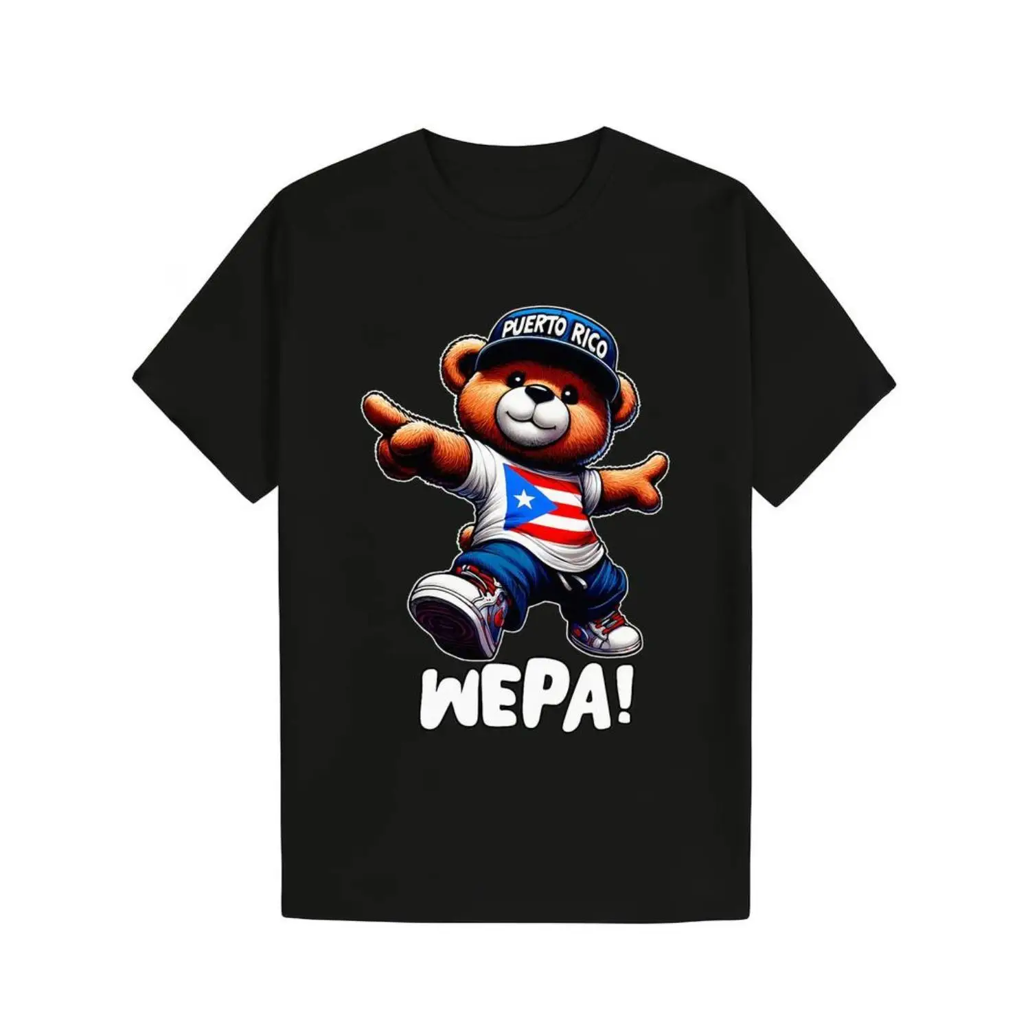 "Puerto Rico Flag Teddy Bear T-Shirt | 'WEPA' Slang Graphic Tee | Patriotic Puerto Rican Gift | Hispanic Culture Top"
"Puerto Rico Flag Teddy Bear T-Shirt | 'WEPA' Slang Graphic Tee | Patriotic Puerto Rican Gift | Hispanic Culture Top"
