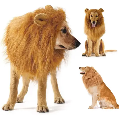 Pet Dog Cosplay Clothes Lion Mane For Dog Costumes Realistic Lion Wig For Medium To Large Dog+Ear Pet Supplies Cute 1 PCS B