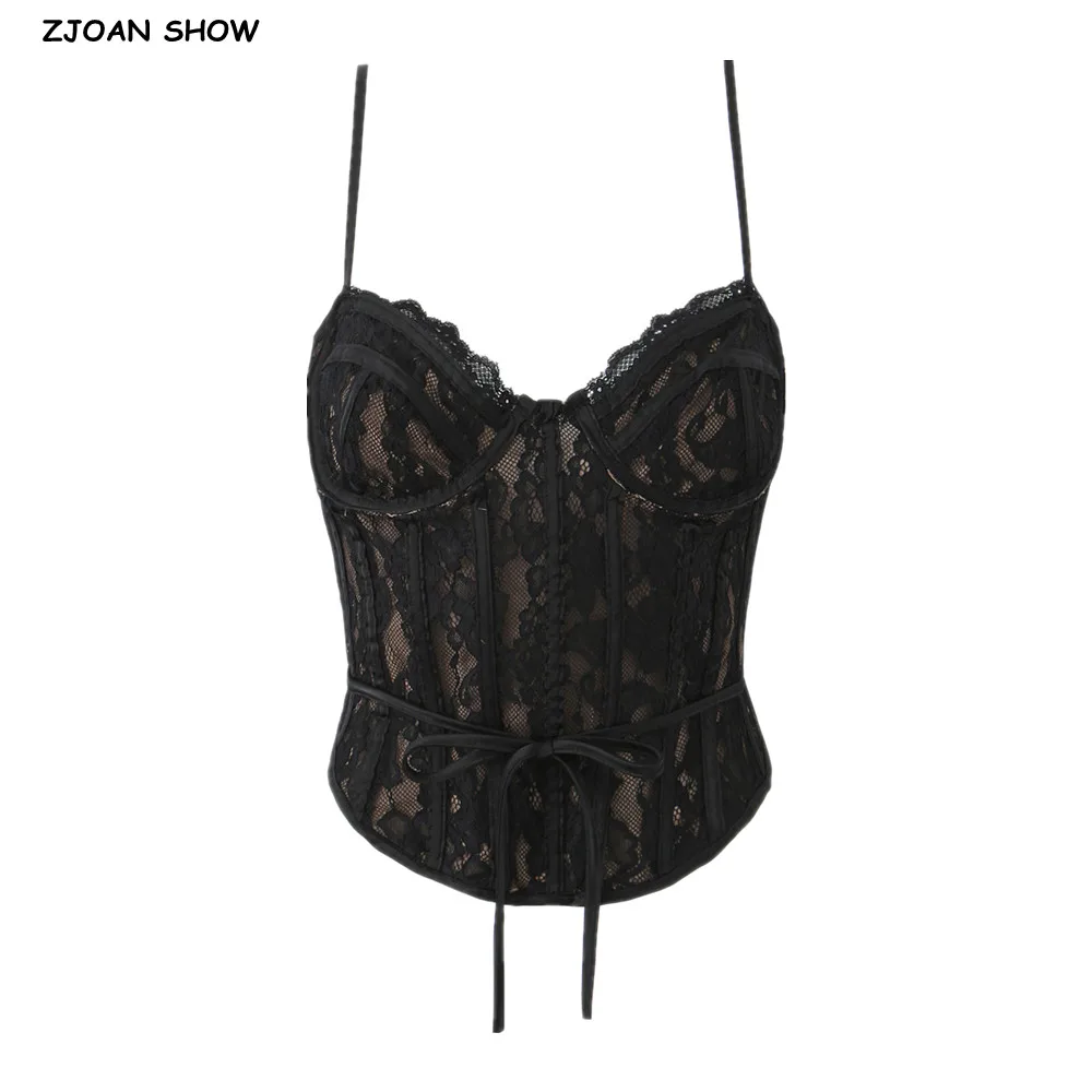 Women Black Perspective Lace With Wire Bra Style Sexy Corset Summer Bandage Lacing up Bow Boning Waist Camis Rope Crop Top
Women Black Perspective Lace With Wire Bra Style Sexy Corset Summer Bandage Lacing up Bow Boning Waist Camis Rope Crop Top