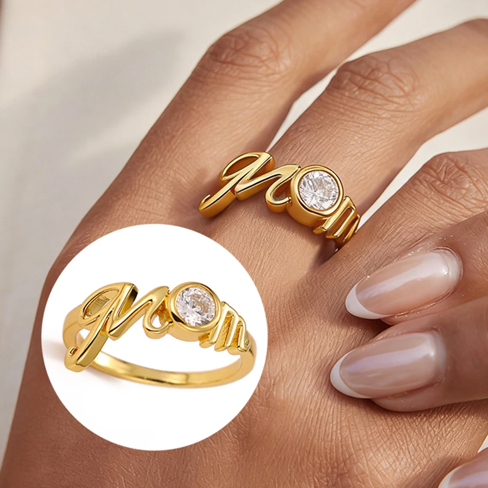 Cursive Letter Mom Initial Ring With Round CZ Stone Elegant Anillos Woman's Gold Color Minimalist Jewelry Mother's Day Gift New
Cursive Letter Mom Initial Ring With Round CZ Stone Elegant Anillos Woman's Gold Color Minimalist Jewelry Mother's Day Gift New