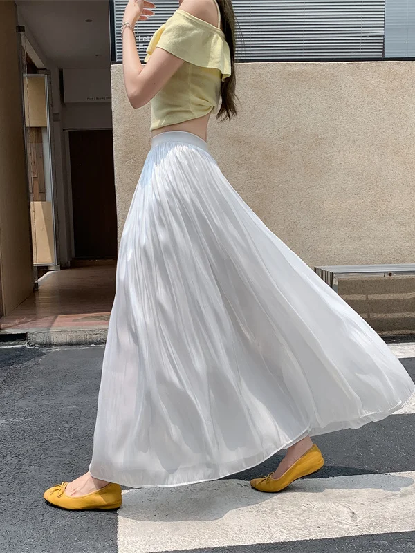 Elegant Beach Vacation Gauze Skirt Pure Color Shiny Half-length A-line Long Skirt for Women Skin-friendly Breathable High-wai...
Elegant Beach Vacation Gauze Skirt Pure Color Shiny Half-length A-line Long Skirt for Women Skin-friendly Breathable High-wai...
