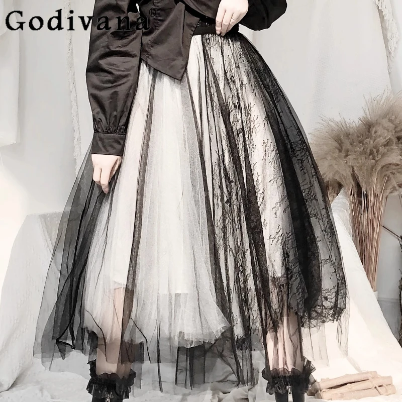 Dark Elegant Lace Splicing Multi-layer Gauze Versatile Skirt Girl Spring Autumn A-line High Waist Solid Color Simple Long Skirts
Dark Elegant Lace Splicing Multi-layer Gauze Versatile Skirt Girl Spring Autumn A-line High Waist Solid Color Simple Long Skirts