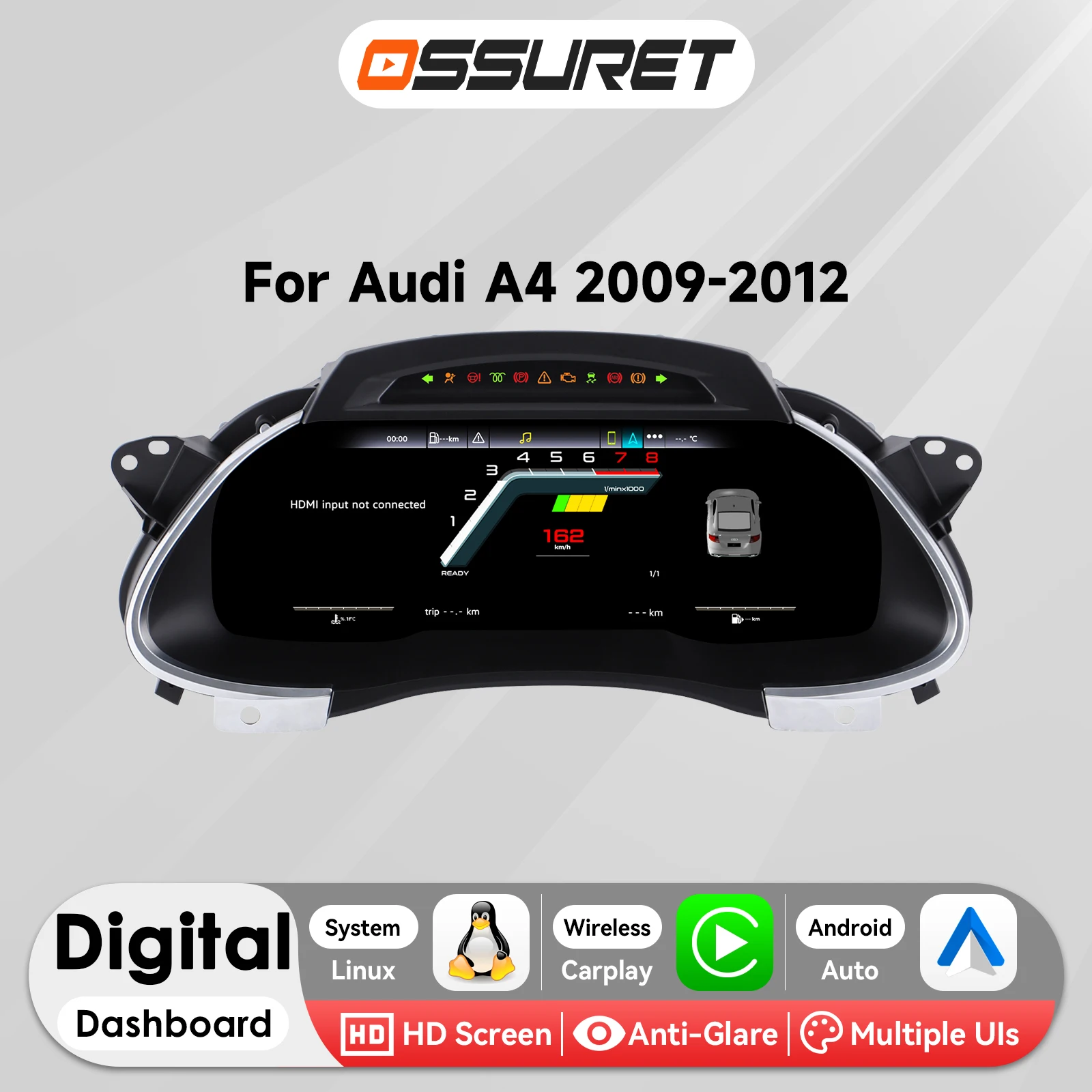 12.3-дюймовый цифровой приборный щиток для Audi A4 2009-2012 годов выпуска, LCD-панель, спидометр, виртуальный приборный щиток, GPS, CarPlay, Android Auto
12.3-дюймовый цифровой приборный щиток для Audi A4 2009-2012 годов выпуска, LCD-панель, спидометр, виртуальный приборный щиток, GPS, CarPlay, Android Auto