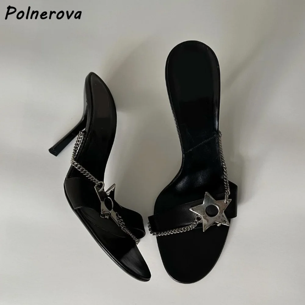 Metal Chain Five-Pointed Star Slippers Black Red Straight Strap Thin Heels Leather Shoes 2025 Women's Cool Solid Outdoor Shoes
Metal Chain Five-Pointed Star Slippers Black Red Straight Strap Thin Heels Leather Shoes 2025 Women's Cool Solid Outdoor Shoes