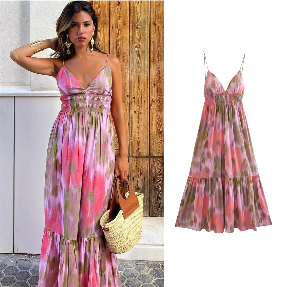 Women Tie Dye Printed Spaghetti Strap Long Dress Summer Beach V-neck Elastic High Waist Backless Slim Midi Vestidos Streetwear
Women Tie Dye Printed Spaghetti Strap Long Dress Summer Beach V-neck Elastic High Waist Backless Slim Midi Vestidos Streetwear