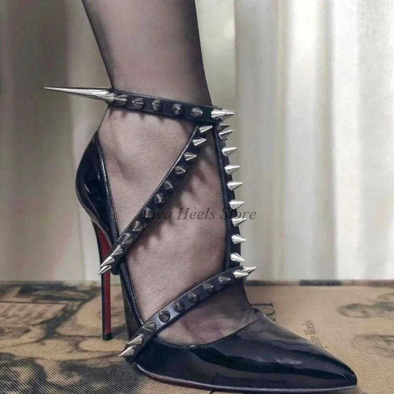 Chic Studded Black Patent Leather High Heels Women's Sexy Rivets Pointed Toe Big Size Party Pumps Dance Luxury Designer Shoes
Chic Studded Black Patent Leather High Heels Women's Sexy Rivets Pointed Toe Big Size Party Pumps Dance Luxury Designer Shoes