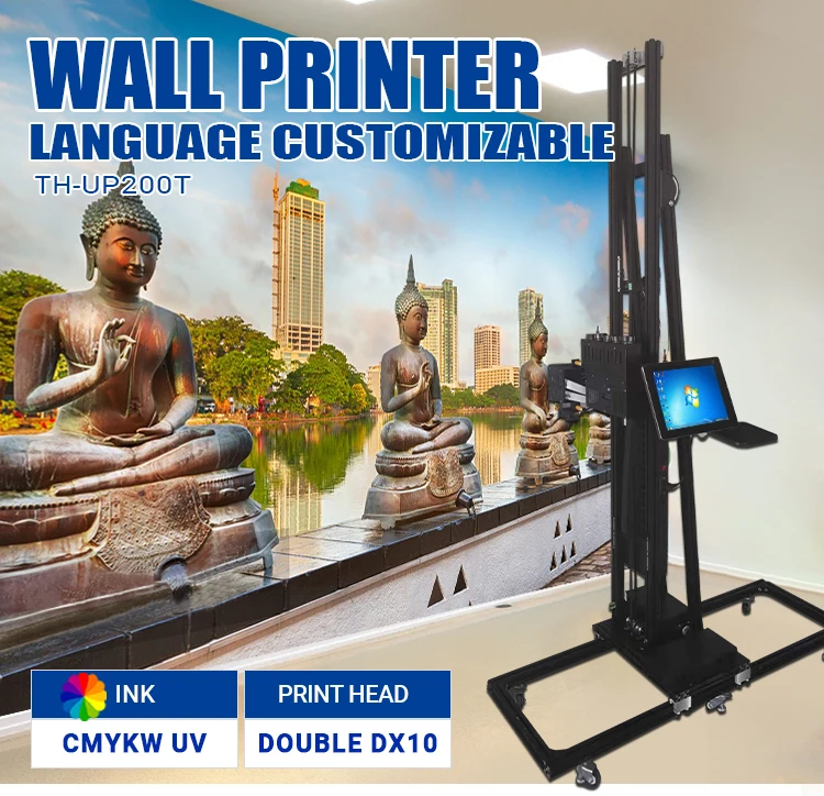 Black Wheeled TH-UP200T 3D Wall Printer, Printing Machine with Double DX10 Printhead Water-based CMYK Color Manual Ink Absorber
Black Wheeled TH-UP200T 3D Wall Printer, Printing Machine with Double DX10 Printhead Water-based CMYK Color Manual Ink Absorber