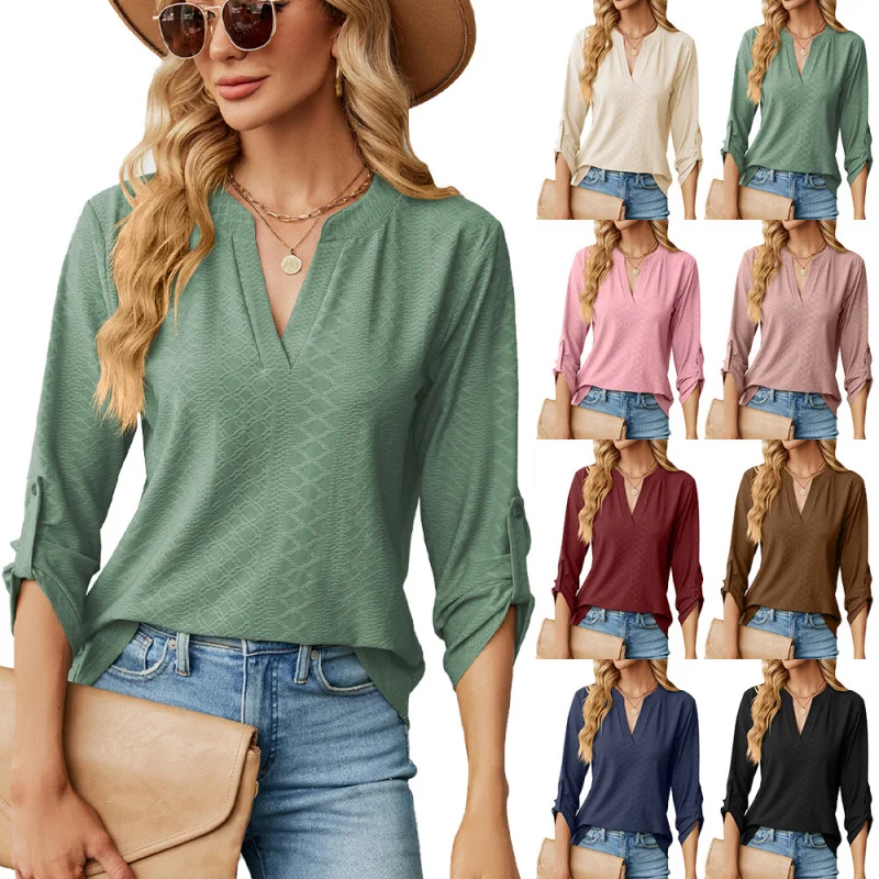 20252025European and American New New Autumn and Winter New LadiesVCollar Button Solid Color Long Sleeve LooseTShirt Top
20252025European and American New New Autumn and Winter New LadiesVCollar Button Solid Color Long Sleeve LooseTShirt Top