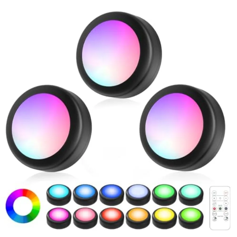 LED Puck Lights with Remote Control, Wireless Under Cabinet Lighting, Color Changing Lights with Dimmer and Timer, AAA Battery
LED Puck Lights with Remote Control, Wireless Under Cabinet Lighting, Color Changing Lights with Dimmer and Timer, AAA Battery