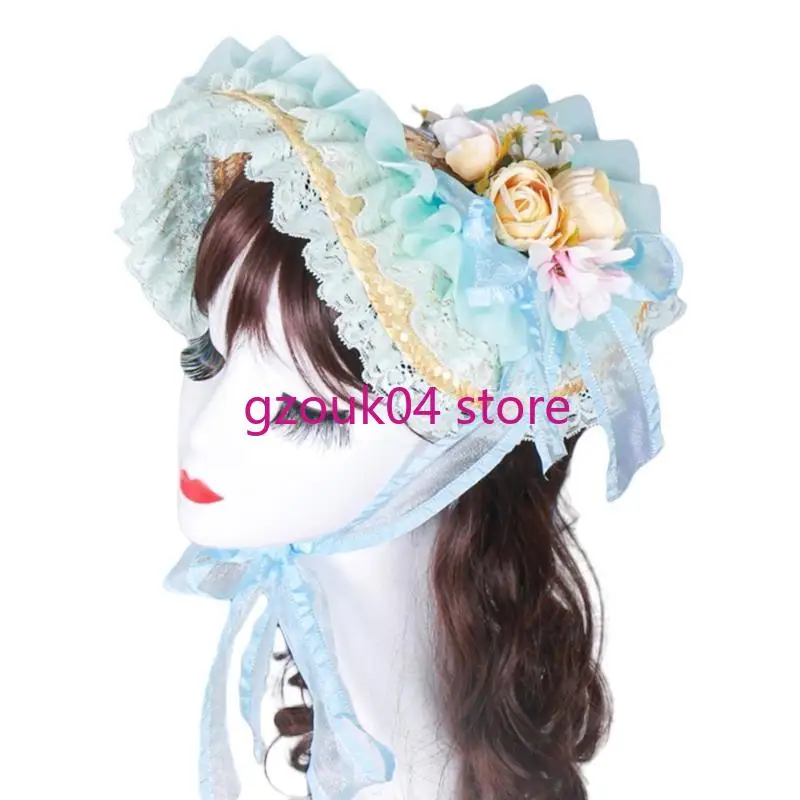 68TD Handmade Victorian Bonnet Hat With Ruffled Trim and Flower Straw Sun Hat For Vintage Enthusiast Teaparty Costume Props
68TD Handmade Victorian Bonnet Hat With Ruffled Trim and Flower Straw Sun Hat For Vintage Enthusiast Teaparty Costume Props