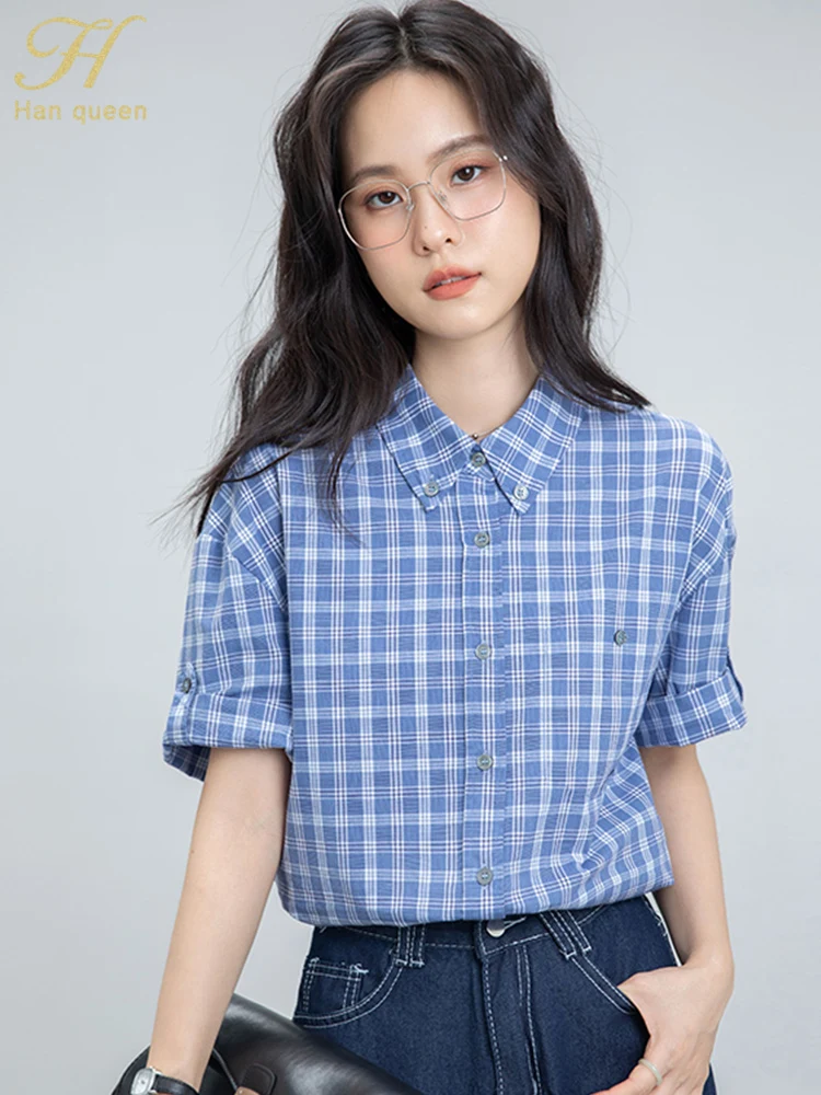 H Han Queen 2025 Summer Blouses Plaid Work Casual Tops Simple Short Sleeve Women Loose Vintage Shirt Korean Reviews Many Clothes
H Han Queen 2025 Summer Blouses Plaid Work Casual Tops Simple Short Sleeve Women Loose Vintage Shirt Korean Reviews Many Clothes