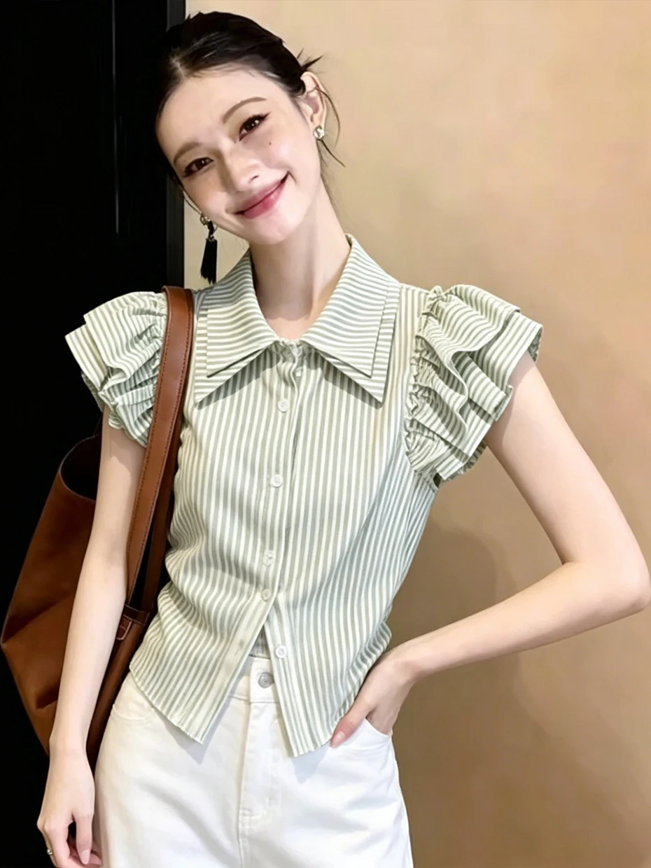 French Style Striped Short Sleeve Shirt Women's Unique Design Sensation Fleece Upper Body Summer New Arrival Casual Wear
French Style Striped Short Sleeve Shirt Women's Unique Design Sensation Fleece Upper Body Summer New Arrival Casual Wear