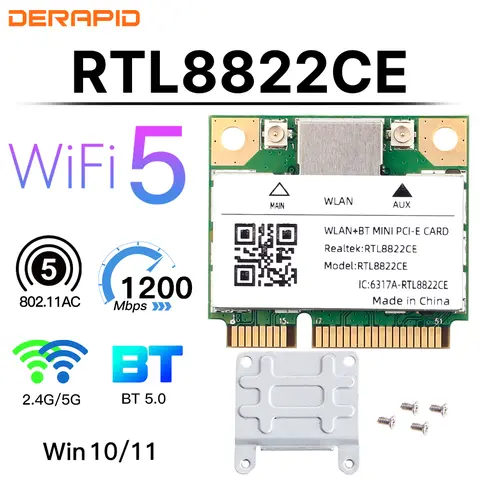 デュアルバンドミニ Pcie RTL8822CE 1200Mbps WiFi カード Bluetooth 5.0 ワイヤレスアダプタ 802.11ac WIFI ドングル Win10/11 用より良い 7260HMW