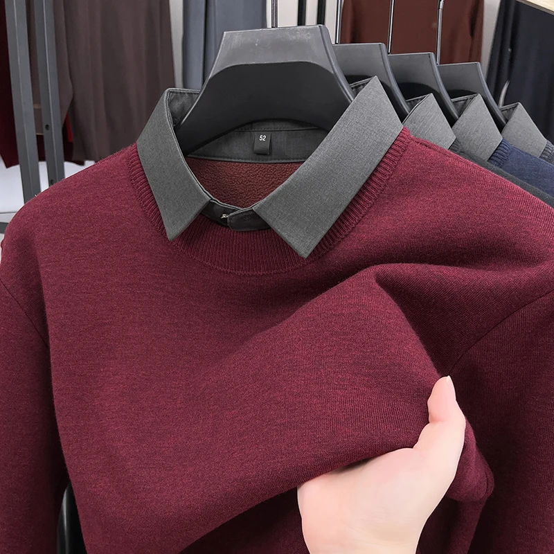 2025 New Men's Red Fce-Lined irt-Collar Sweater Faionable Urban Winter Clothing Comfortable Soft Thiened Long Sve
2025 New Men's Red Fce-Lined irt-Collar Sweater Faionable Urban Winter Clothing Comfortable Soft Thiened Long Sve