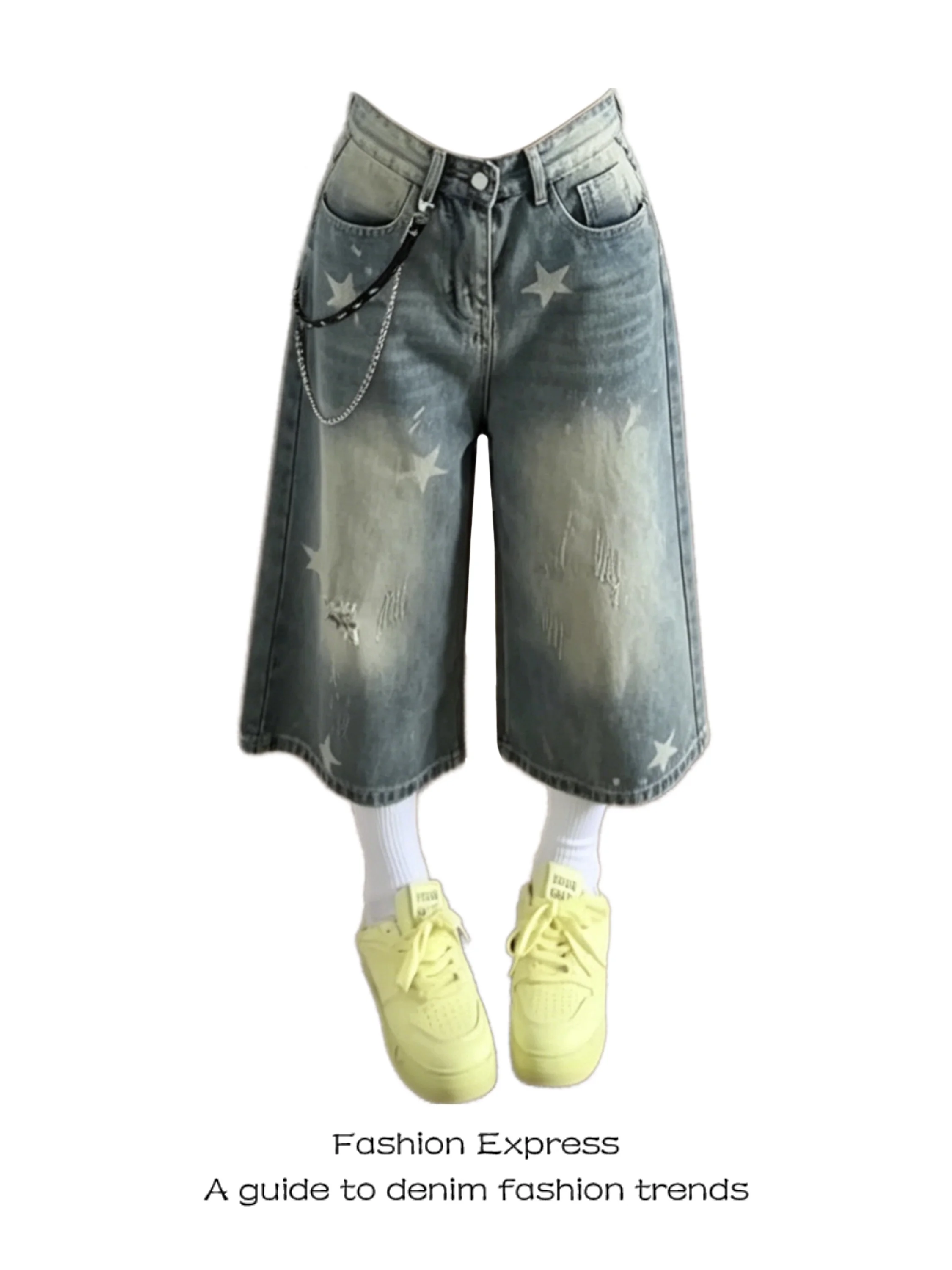 American Style Summer Thin Retro Star Print Denim Loose Fashion High Street Wide Leg Seven-Quarter Straight Cut Shorts
American Style Summer Thin Retro Star Print Denim Loose Fashion High Street Wide Leg Seven-Quarter Straight Cut Shorts