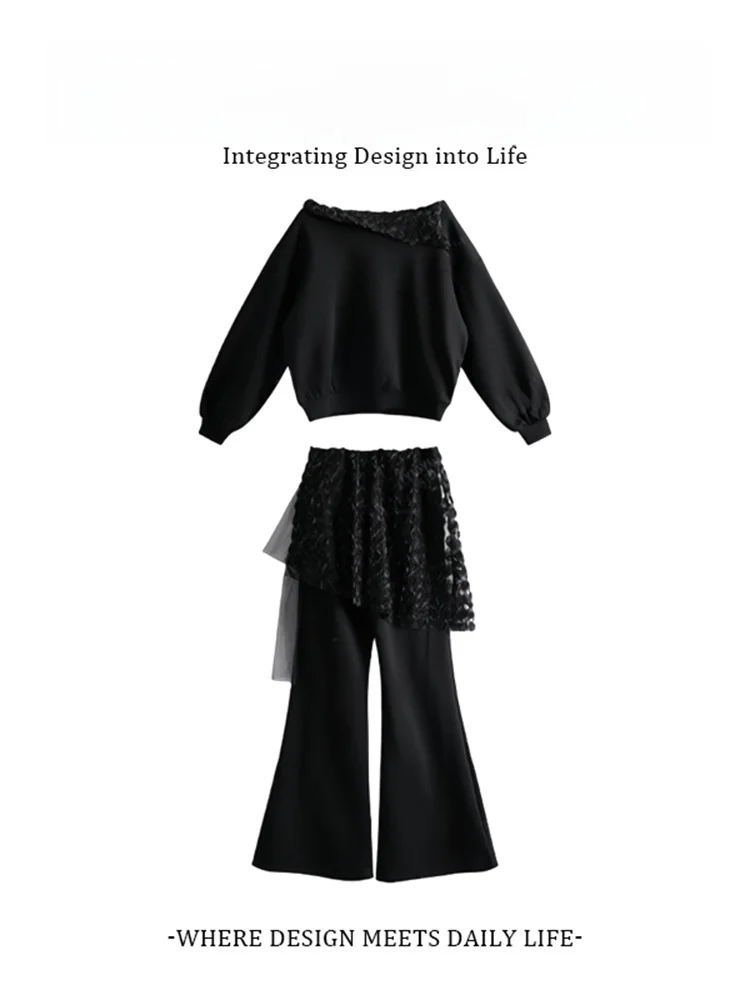 Korean Style Rose Mesh Neckline Sweatshirt And High Waist Pants Set Casual Loose Fit Spring Fashion Ensemble for Women
Korean Style Rose Mesh Neckline Sweatshirt And High Waist Pants Set Casual Loose Fit Spring Fashion Ensemble for Women