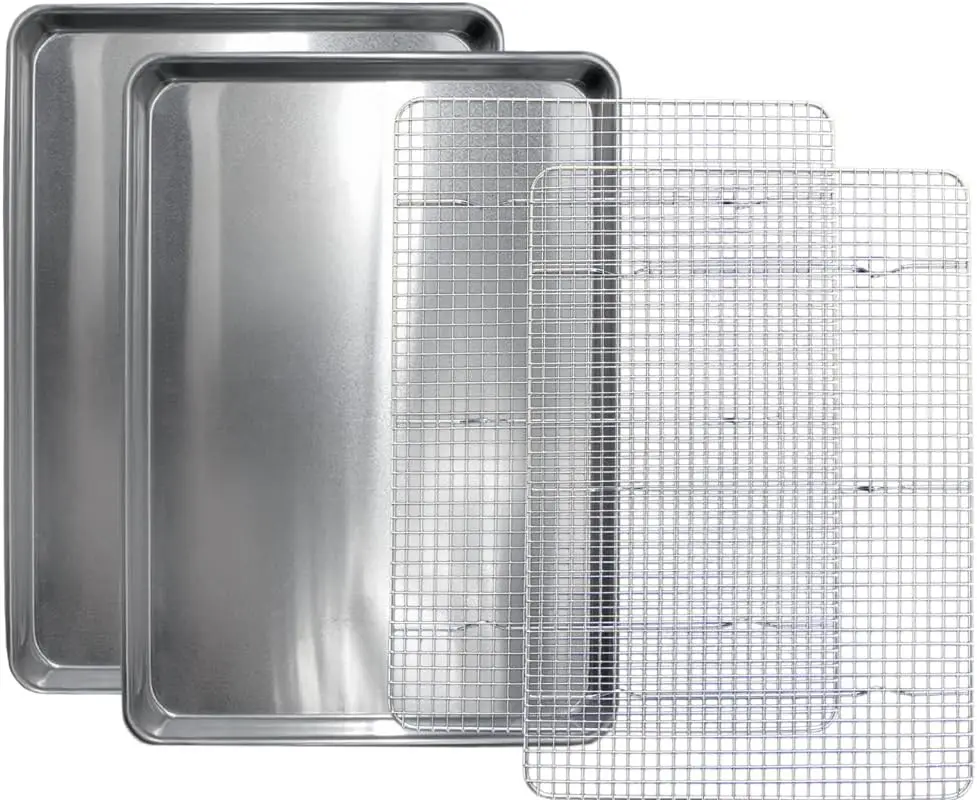 2 Pack Heavy Duty Aluminum Baking Sheet & Stainless Steel Cooling Rack Set - 13x18 Inch, Rust & Warp Resistant
2 Pack Heavy Duty Aluminum Baking Sheet & Stainless Steel Cooling Rack Set - 13x18 Inch, Rust & Warp Resistant