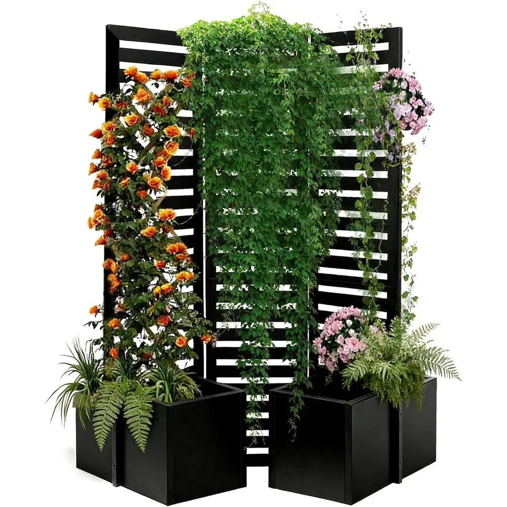 3-Panel Outdoor Room Divider with Planter Box, 71x52x31 Metal Garden Privacy Screen, 4 Self-Draining Raised Beds, Black
3-Panel Outdoor Room Divider with Planter Box, 71x52x31 Metal Garden Privacy Screen, 4 Self-Draining Raised Beds, Black
