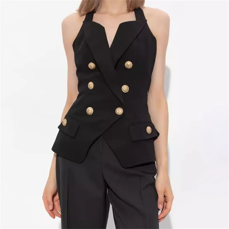 Women's vest New metal button decoration sleeveless top for autumn 2024 Double breasted slim fit Top women Sexy backless corset
Women's vest New metal button decoration sleeveless top for autumn 2024 Double breasted slim fit Top women Sexy backless corset