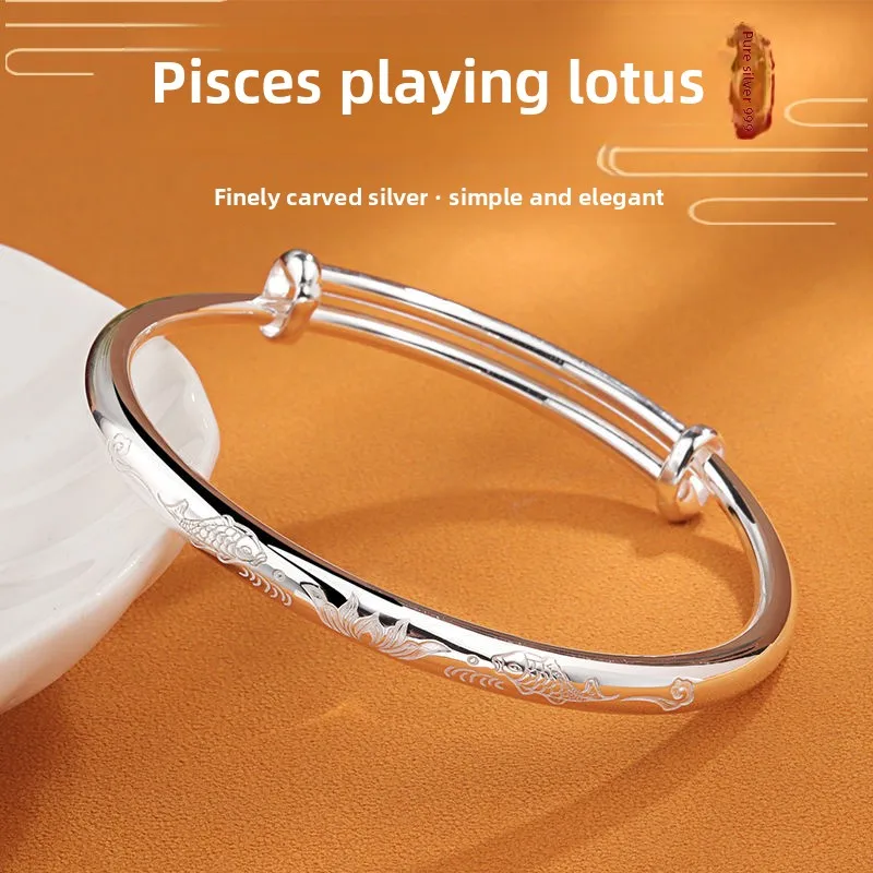 New Style Bracelet for Women Pisces Lotus Push-Pull Solid Simple Young Style Gift Mom 
New Style Bracelet for Women Pisces Lotus Push-Pull Solid Simple Young Style Gift Mom