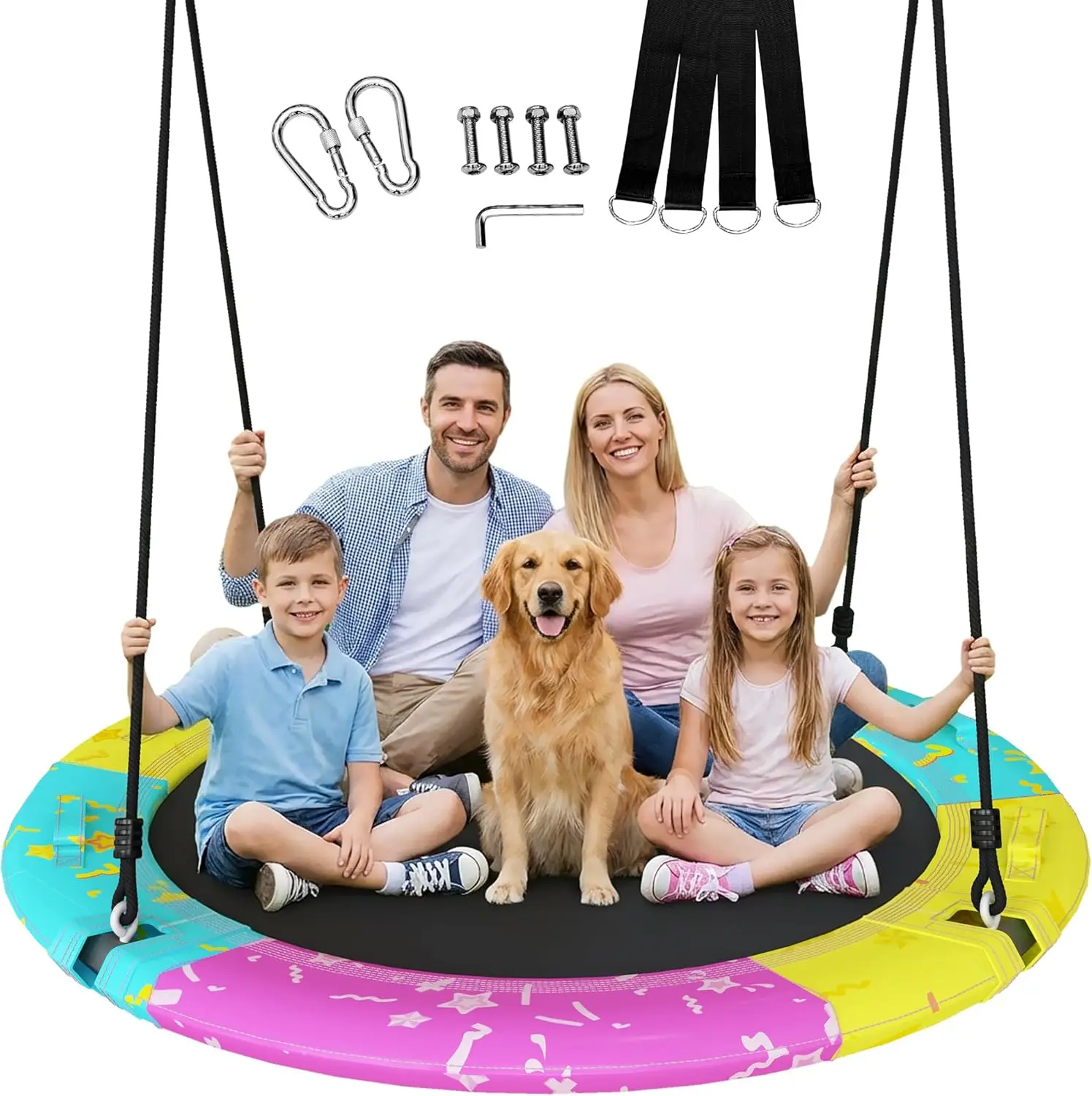 43/48" Saucer Swing for Kids & Adults, 900lbs Capacity, Waterproof & UV-Resistant, ASTM Approved
43/48" Saucer Swing for Kids & Adults, 900lbs Capacity, Waterproof & UV-Resistant, ASTM Approved