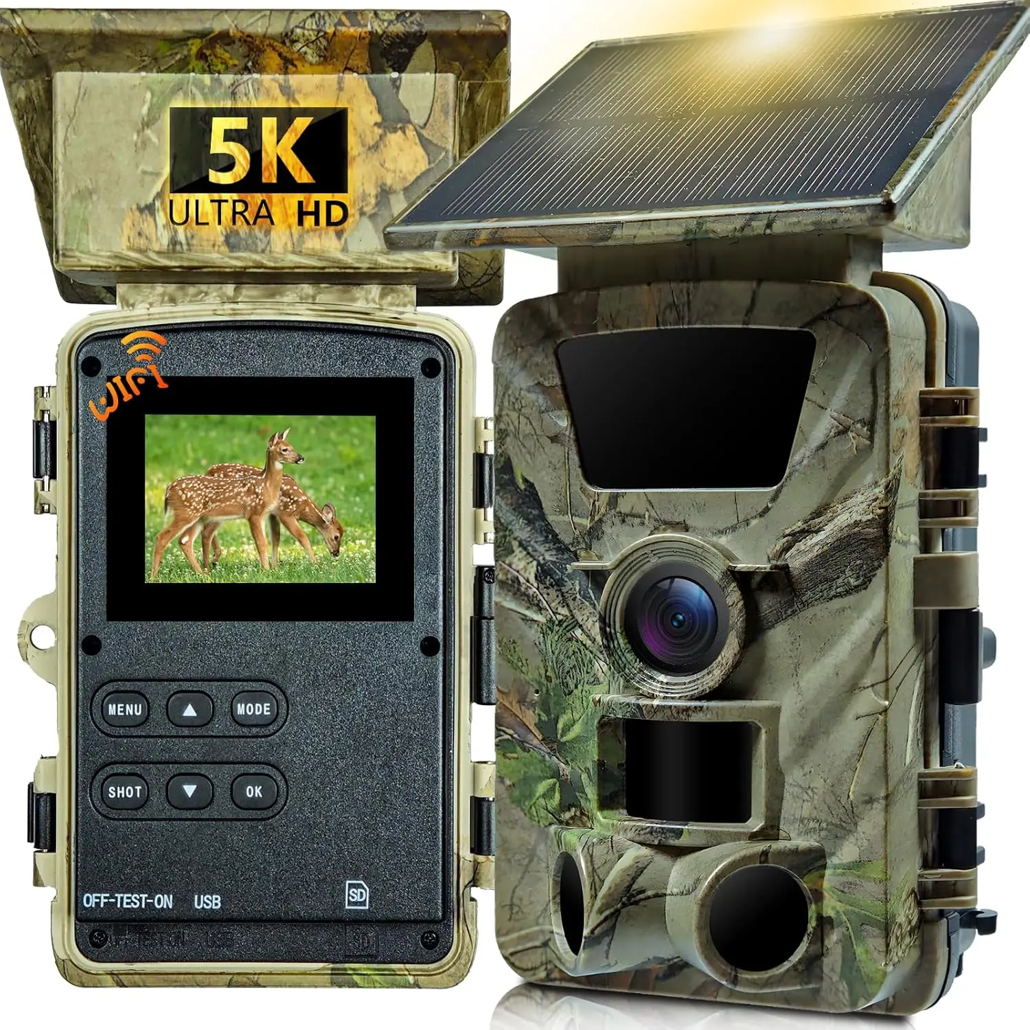 Solar Trail Camera 5K WiFi Game Camera with 5200mAh Battery, IP66 Waterproof, 120° Wide Angle Night Vision, 64GB SD Card, H
Solar Trail Camera 5K WiFi Game Camera with 5200mAh Battery, IP66 Waterproof, 120° Wide Angle Night Vision, 64GB SD Card, H