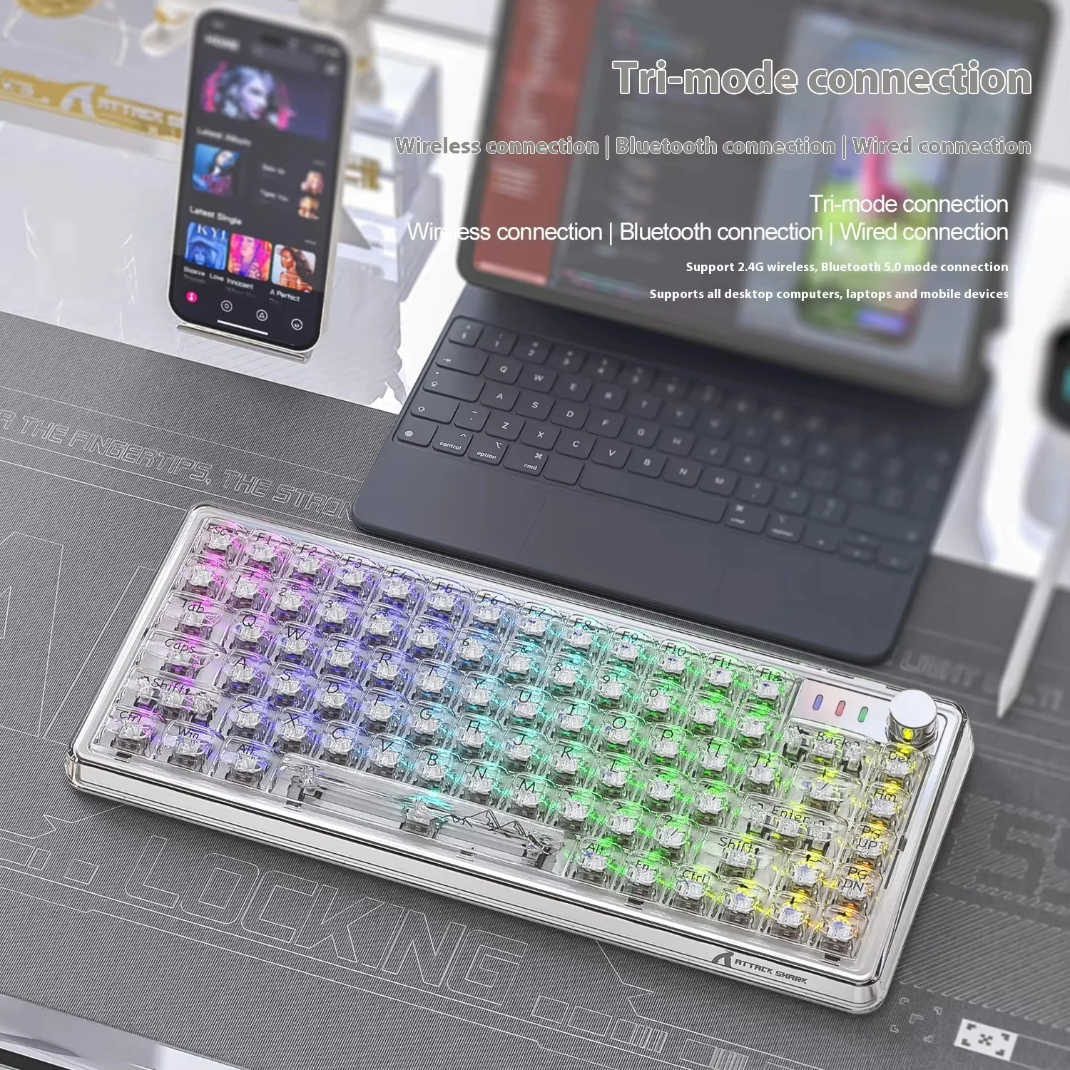 Attack Shark K75RGB Tri-Mode Wireless Customized Mechanical Keyboard Bluetooth Transparent Gasket Hot-swappable Keyboard Gift
Attack Shark K75RGB Tri-Mode Wireless Customized Mechanical Keyboard Bluetooth Transparent Gasket Hot-swappable Keyboard Gift