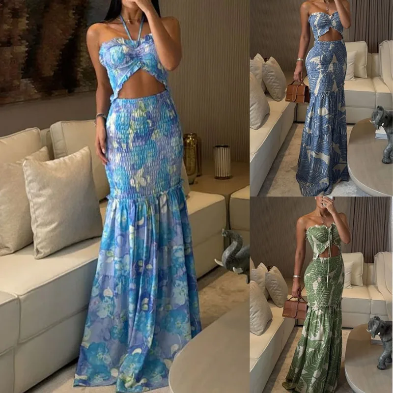 Blue Sleeveless Strappy Maxi Skirt Spring Summer 2025 New Halterneck Print Pressed Pleated Dress Casual Loose Resort Dress
Blue Sleeveless Strappy Maxi Skirt Spring Summer 2025 New Halterneck Print Pressed Pleated Dress Casual Loose Resort Dress
