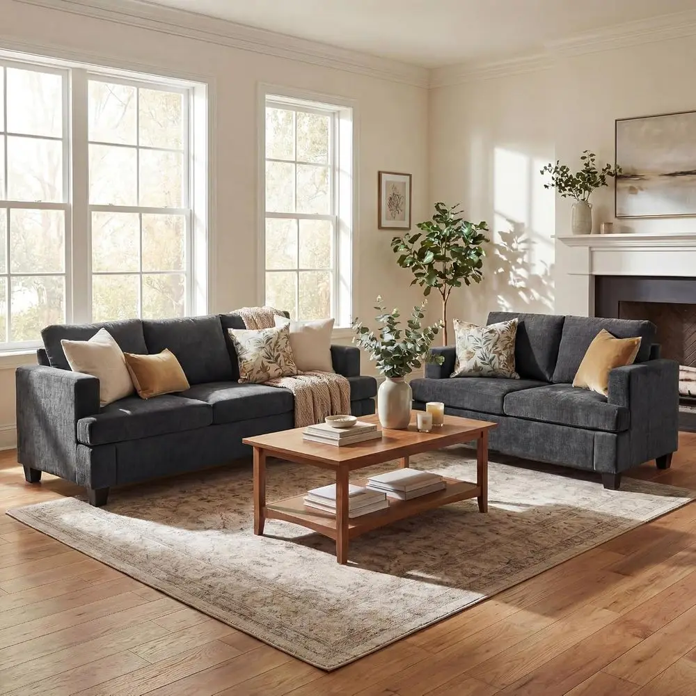 2 Piece Comfortable Sofa Set, 3 Seater & Loveseat with Deep Seating, Sleeper Option, Living Room, Grey Chenille
2 Piece Comfortable Sofa Set, 3 Seater & Loveseat with Deep Seating, Sleeper Option, Living Room, Grey Chenille