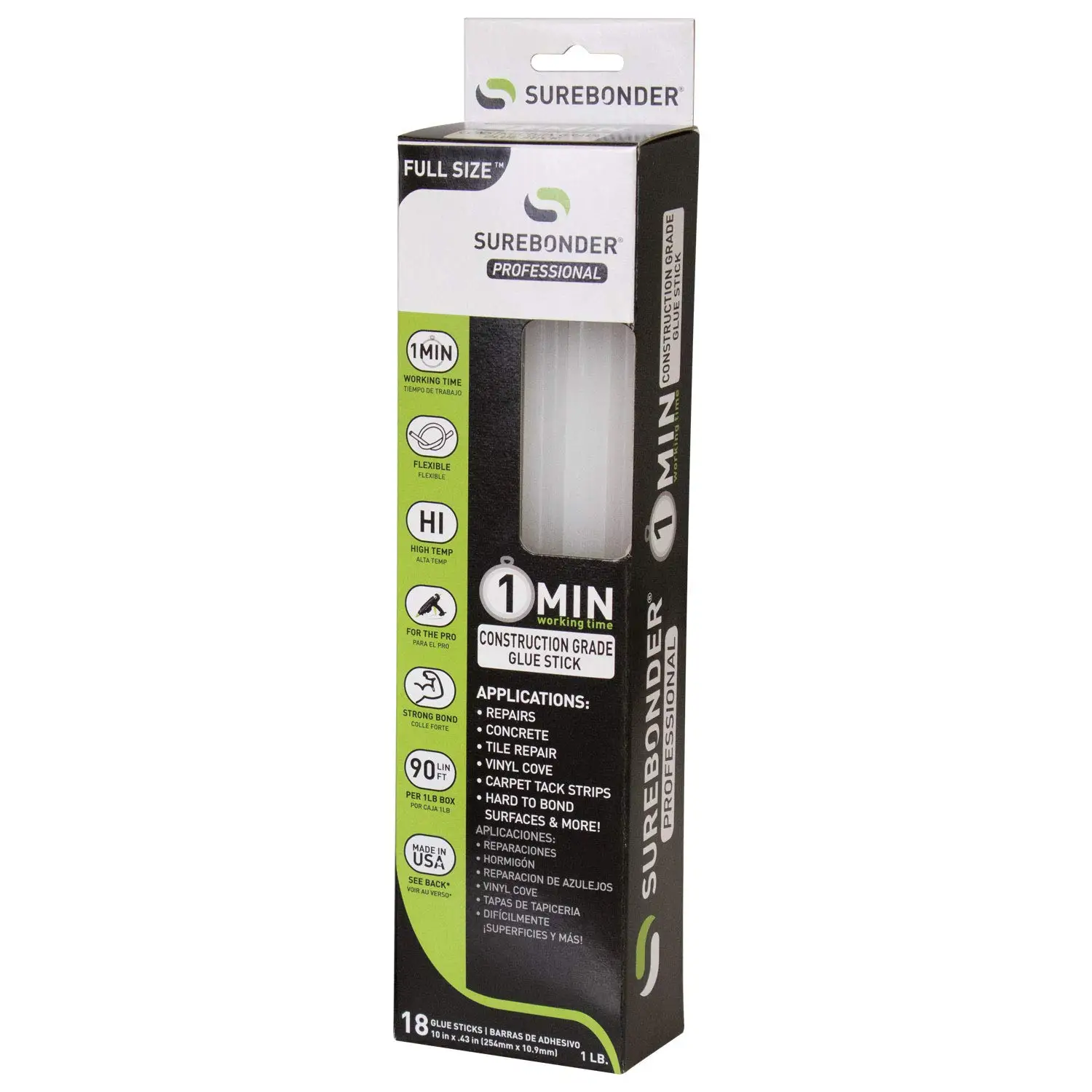 18-Pack Full Size Hot Glue Sticks 10"L x 0.43"D for Home Repairs & Strong Bonds with 1 Minute Working Time
18-Pack Full Size Hot Glue Sticks 10"L x 0.43"D for Home Repairs & Strong Bonds with 1 Minute Working Time