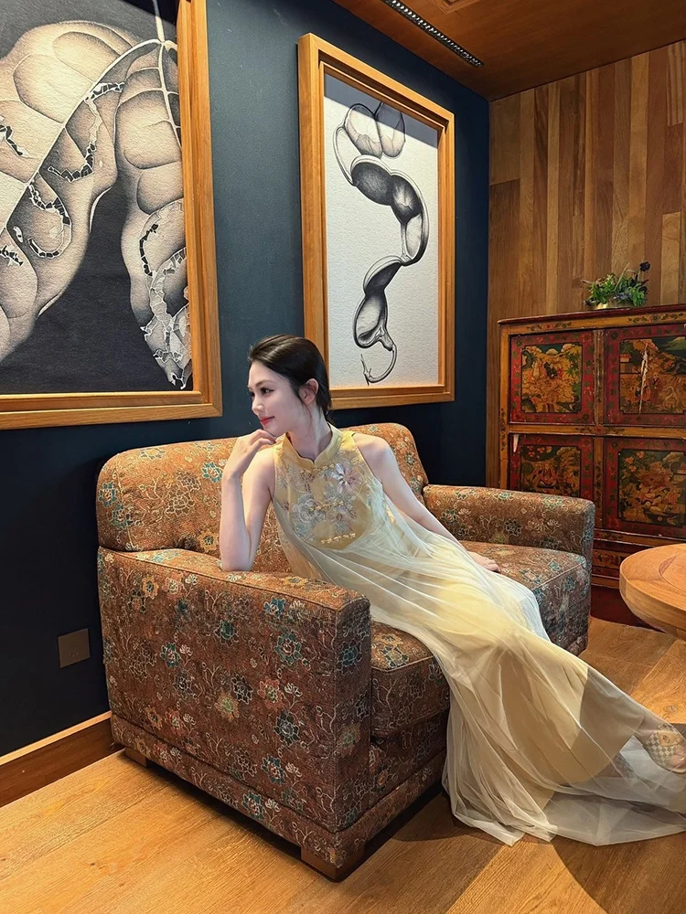 Elegant Summer Long Qipao Dress with Embroidery And Button Detailing Net Insertion New Chinese Style for plus Size Women
Elegant Summer Long Qipao Dress with Embroidery And Button Detailing Net Insertion New Chinese Style for plus Size Women