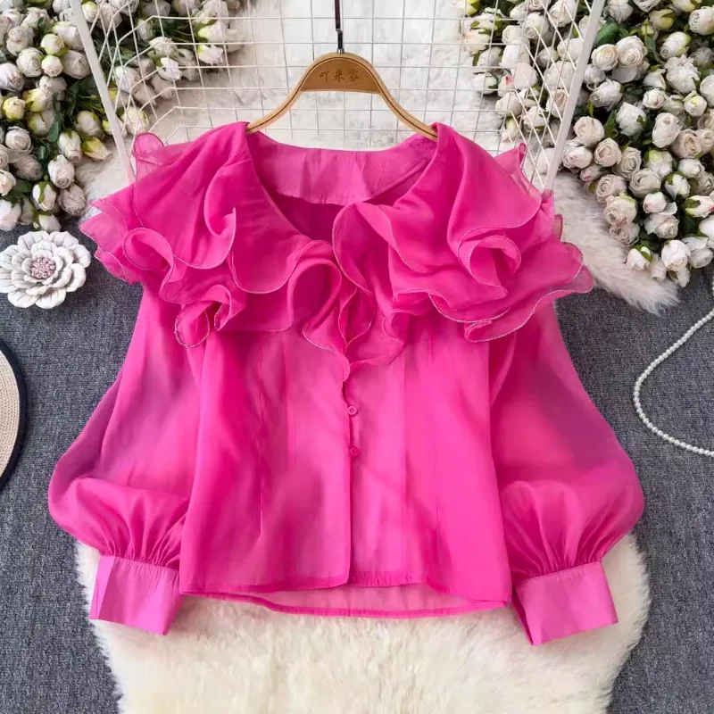 OCEANLOVE Mesh Blouses Ruffles Lantern Sleeve Solid Spring Autumn Retro Women Shirts Korean Fashion Elegant Sweet Blusas Mujer
OCEANLOVE Mesh Blouses Ruffles Lantern Sleeve Solid Spring Autumn Retro Women Shirts Korean Fashion Elegant Sweet Blusas Mujer