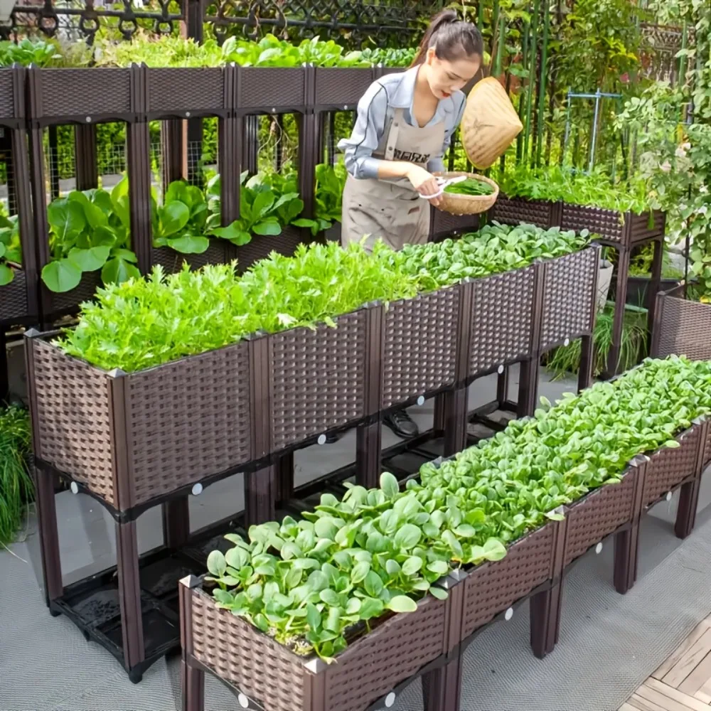 Spacious Elevated Garden Bed with Drainage Holes - Durable Plastic Raised Planting Box for Vegetables, Flowers & Herbs | Farmhouse Style, Self-Watering Design, Rectangular Shape with Multiple Compartments - Ideal for Backyard Gardening, Raised Garden Bed
Spacious Elevated Garden Bed with Drainage Holes - Durable Plastic Raised Planting Box for Vegetables, Flowers & Herbs | Farmhouse Style, Self-Watering Design, Rectangular Shape with Multiple Compartments - Ideal for Backyard Gardening, Raised Garden Bed