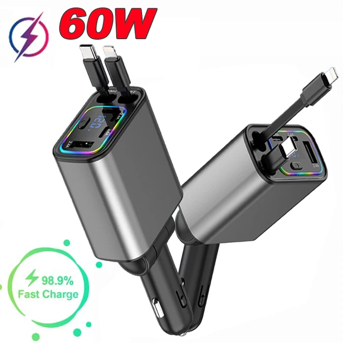 Выдвижное автомобильное зарядное устройство 5 в 1, быстрое зарядное устройство USB типа C, быстрая зарядка с RGB-подсветкой, автомобильное зарядное устройство для телефона для IPhone, Samsung, Huawei
Выдвижное автомобильное зарядное устройство 5 в 1, быстрое зарядное устройство USB типа C, быстрая зарядка с RGB-подсветкой, автомобильное зарядное устройство для телефона для IPhone, Samsung, Huawei