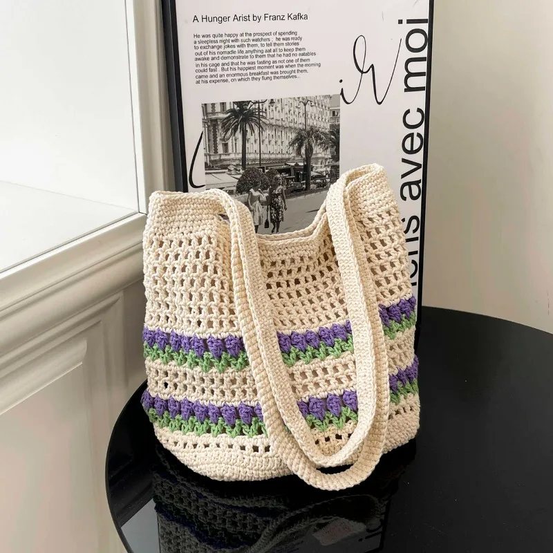 Bohemian Crochet Beach Bag for WomenHandmade Hollow-Out Woven Tote with Colorful Stripes Summer Shoulder Bag for Travel Vacation
Bohemian Crochet Beach Bag for WomenHandmade Hollow-Out Woven Tote with Colorful Stripes Summer Shoulder Bag for Travel Vacation