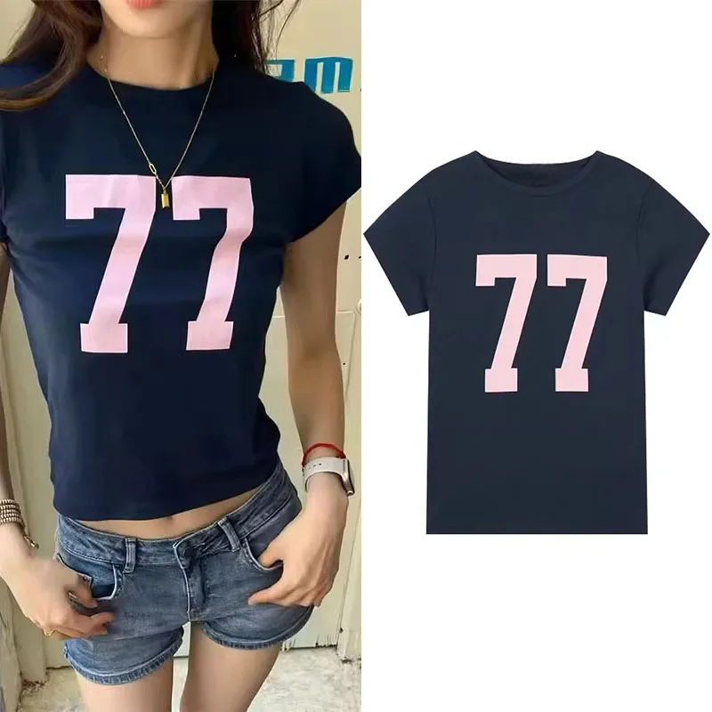 New 2025 Women's round Ne ort Sve T-irt Pink 77 Print Pure Cotton Slimming Versatile Summer Top Hot Girl Sle
New 2025 Women's round Ne ort Sve T-irt Pink 77 Print Pure Cotton Slimming Versatile Summer Top Hot Girl Sle