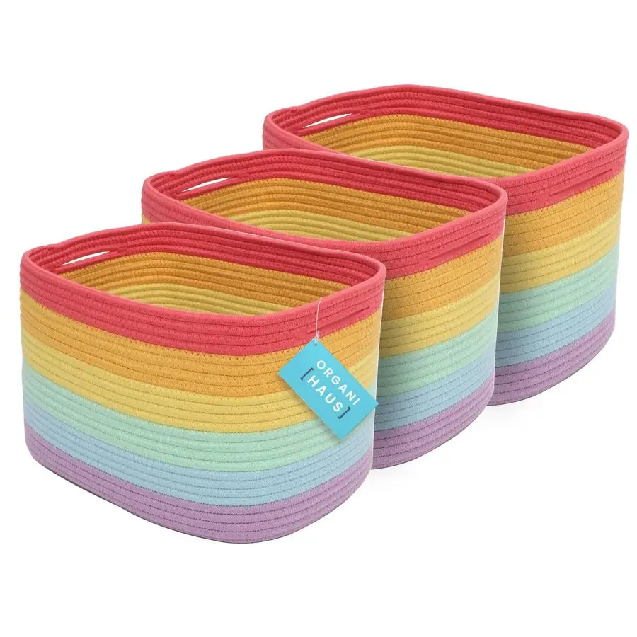 Set of 3 Rainbow Woven Storage Baskets for Shelves, Decorative Organizer Bins for Kids Room, Nursery amp Classroom, Colorful To
Set of 3 Rainbow Woven Storage Baskets for Shelves, Decorative Organizer Bins for Kids Room, Nursery amp Classroom, Colorful To