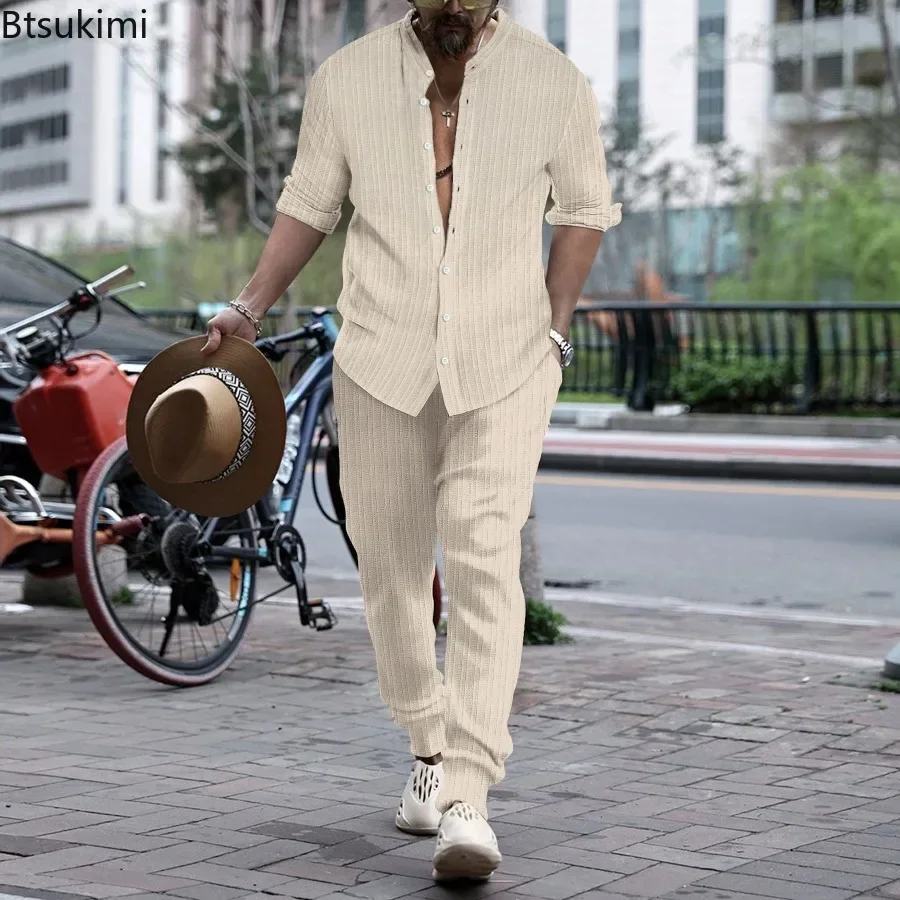New Men's Casual 2PCS Pants Sets Solid Long Sleeve Shirts and Pants Sets Two Piece Stand Collar Outfits Suits for Men Pants Sets
New Men's Casual 2PCS Pants Sets Solid Long Sleeve Shirts and Pants Sets Two Piece Stand Collar Outfits Suits for Men Pants Sets