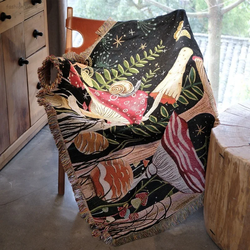 Vintage Mushroom Forest Throw Blanket with Tassel Woven Sofa Cover, Multi-functional Decorative Tapestry for Living Room Bedroom
Vintage Mushroom Forest Throw Blanket with Tassel Woven Sofa Cover, Multi-functional Decorative Tapestry for Living Room Bedroom