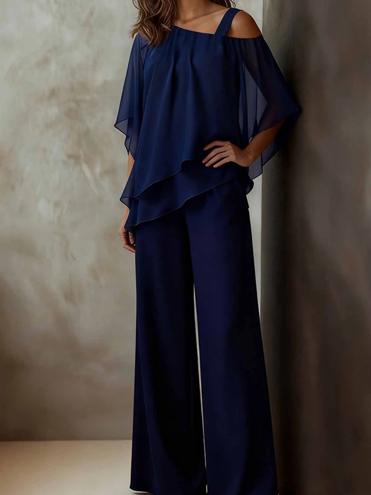 Fashion Slash Collar Chiffon Tops&Pants Sets Temperament Solid Loose Vacation Outfits Elegant Lady Hollow Out Simple Commute Set
Fashion Slash Collar Chiffon Tops&Pants Sets Temperament Solid Loose Vacation Outfits Elegant Lady Hollow Out Simple Commute Set